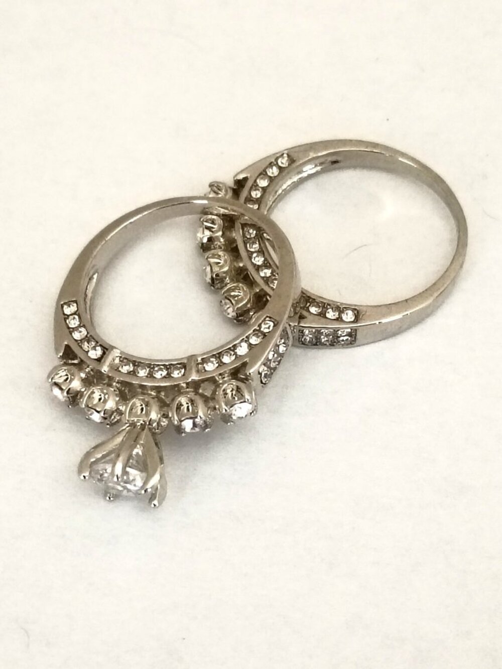 Size 8 Silver Tone Wedding Ring Bridal Set W/Clear Stones